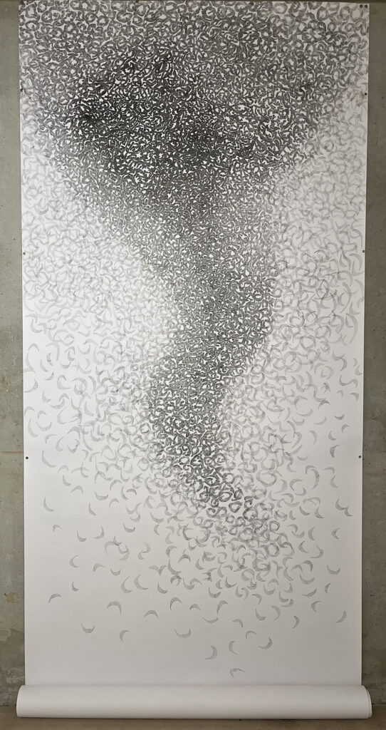 Wuthering black holes,Tornade, Fresque dessinée à l’encre de chine, 265 x134 cm, 2024