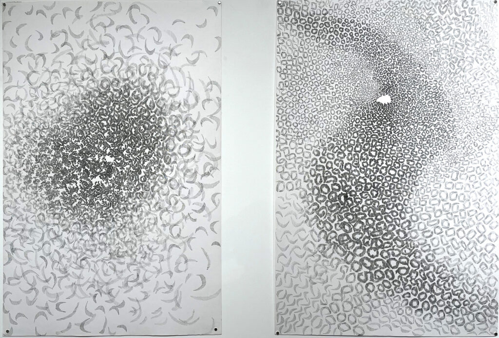 Wuthering Black Holes, Dessin à l'encre de Chine sur papier, 120 x 80 cm, chaque, 2024